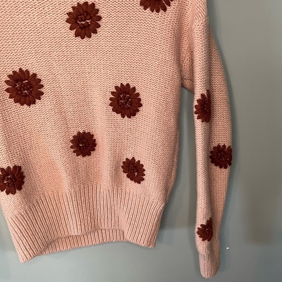 Madewell Flower Embroidered Pullover Sweater Dusty Blush - Picture 8 of 14
